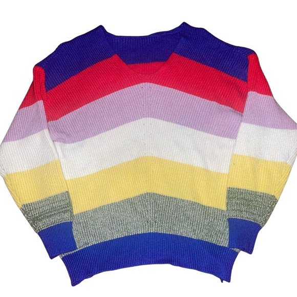 Vintage Sweaters - Vintage 90s Colorblock Striped Sweater Large